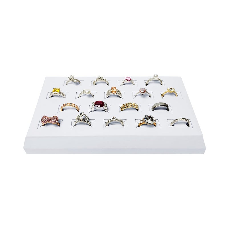 MOOCA 18 Slots Ring Tray Display, Slotted Ring Showcase Display Jewelry Organizer Stand, Jewelry Holder for Showcase, Premium White Leatherette - Image 4